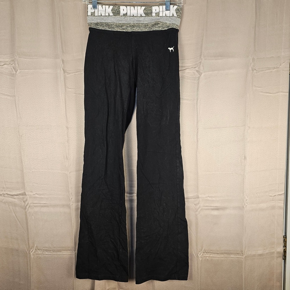 Vintage Y2K Victoria's Secret PINK Yoga Womens Black Foldover Flare Pants XS
